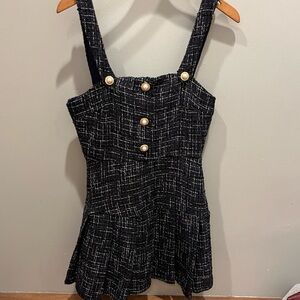 Brand is francesca’s, small (2) , navy blue.